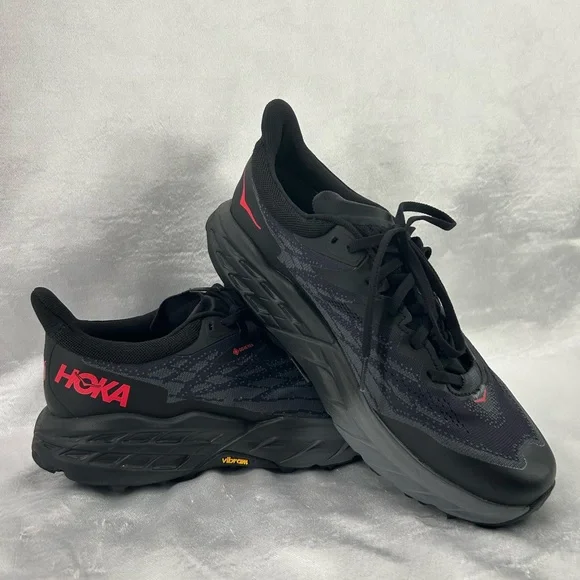 Hoka Womens Speedgoat 5 GTX Gore-Tex Spikes Shoes Size 9B Black Red - Picture 2 of 9